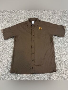 Vintage UPS WearGuard Uniform Shirt Mens Medium Brown short sleeve workwear